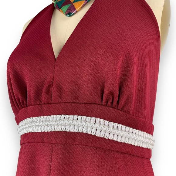 1960s custom made A-line halter maroon hippie dress with matching cropped jacket - Picture 8 of 16